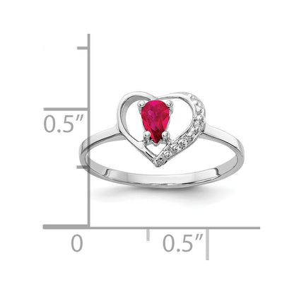14k White Gold 5x3mm Pear Ruby AAA Real Diamond ring