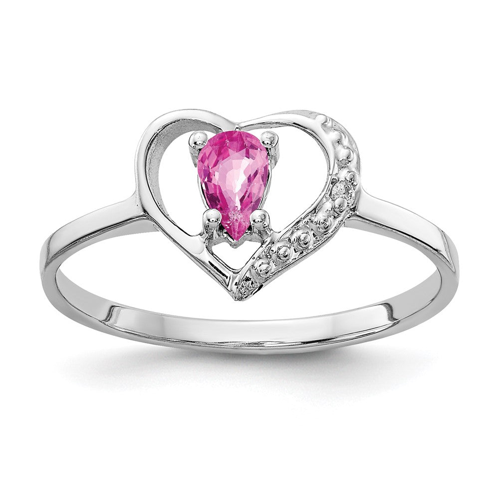 14k White Gold 5x3mm Pear Pink Sapphire AAA Real Diamond ring
