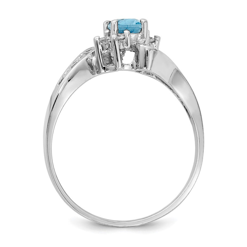 14k White Gold 6x4mm Oval Blue Topaz Checker A Real Diamond ring
