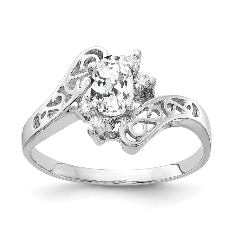 14k White Gold 6x4mm Oval Cubic Zirconia AA Real Diamond ring