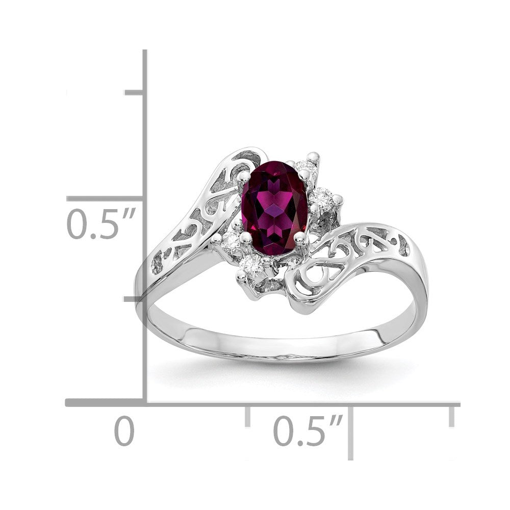 Solid 14k White Gold 6x4mm Oval Rhodolite Simulated Garnet A CZ Ring