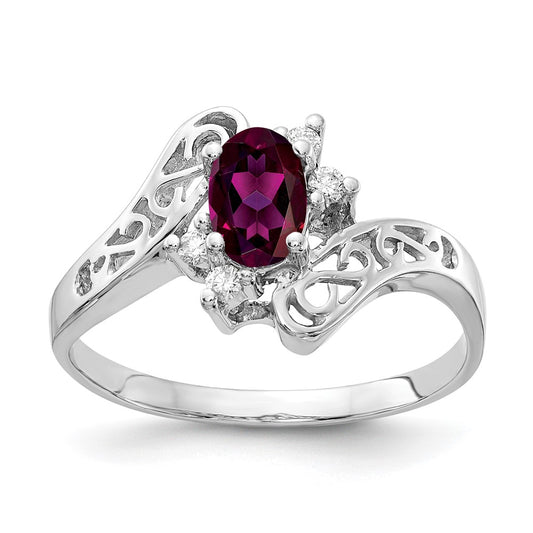 Solid 14k White Gold 6x4mm Oval Rhodolite Simulated Garnet A CZ Ring