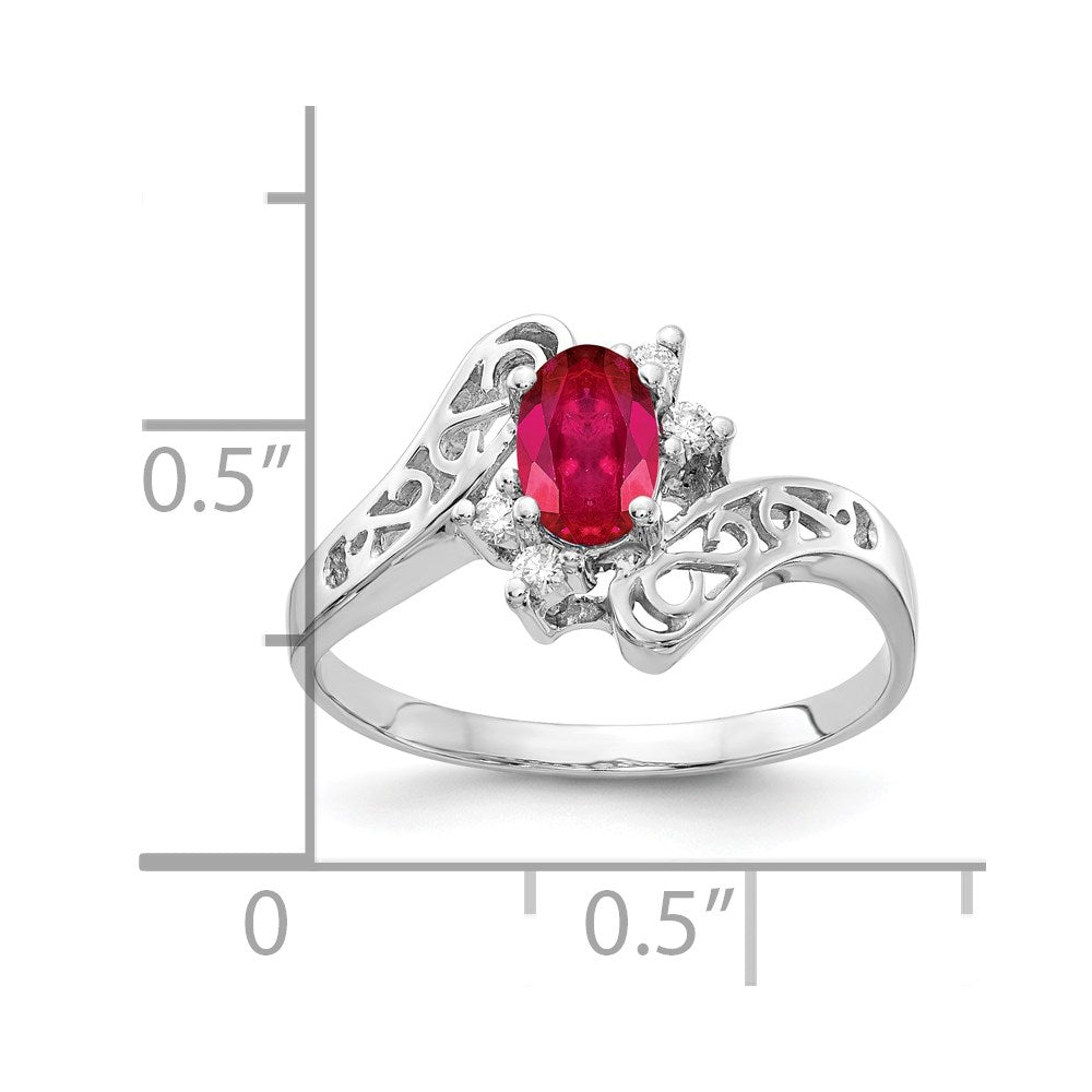 14k White Gold 6x4mm Oval Ruby AA Real Diamond ring