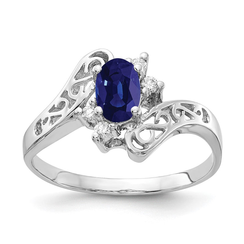 14k White Gold 6x4mm Oval Sapphire A Real Diamond ring