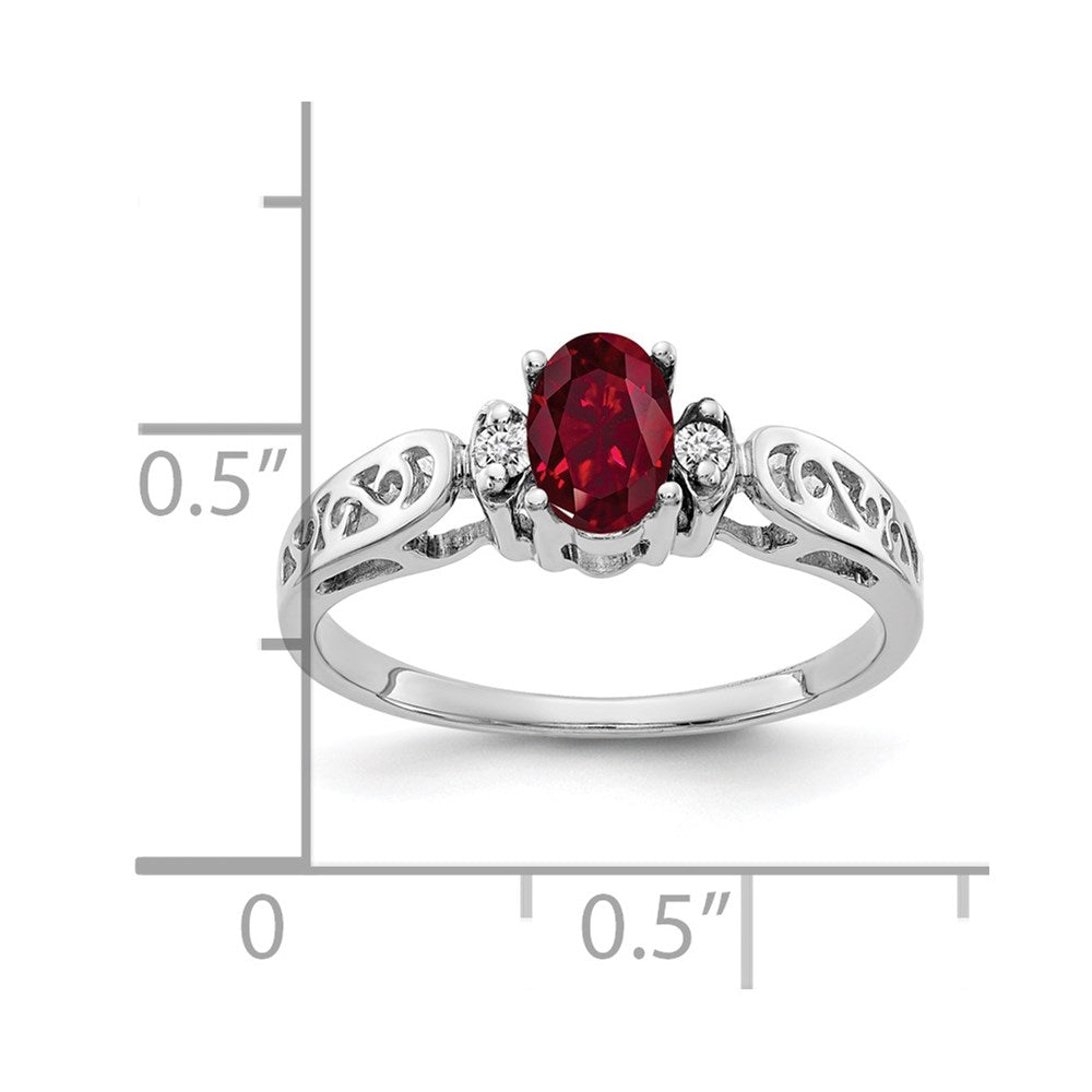 14k White Gold 6x4mm Oval Created Ruby AA Real Diamond ring