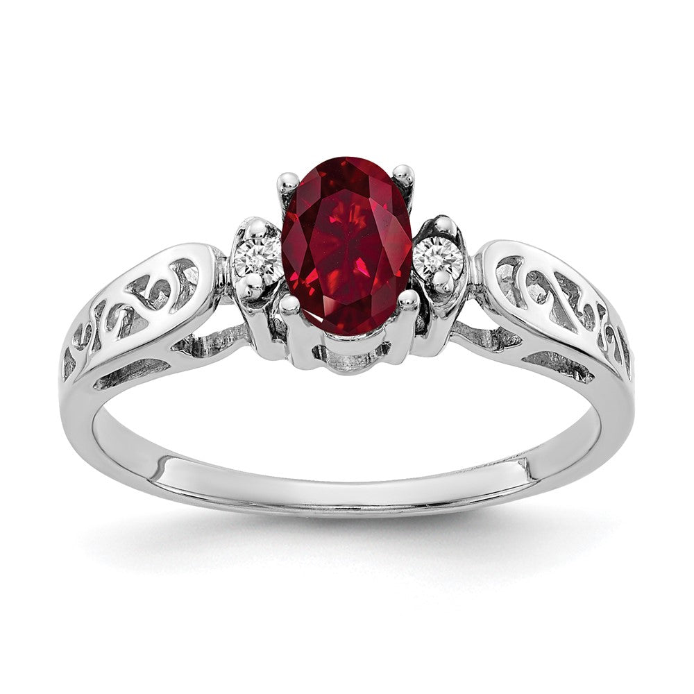 14k White Gold 6x4mm Oval Created Ruby VS Real Diamond ring