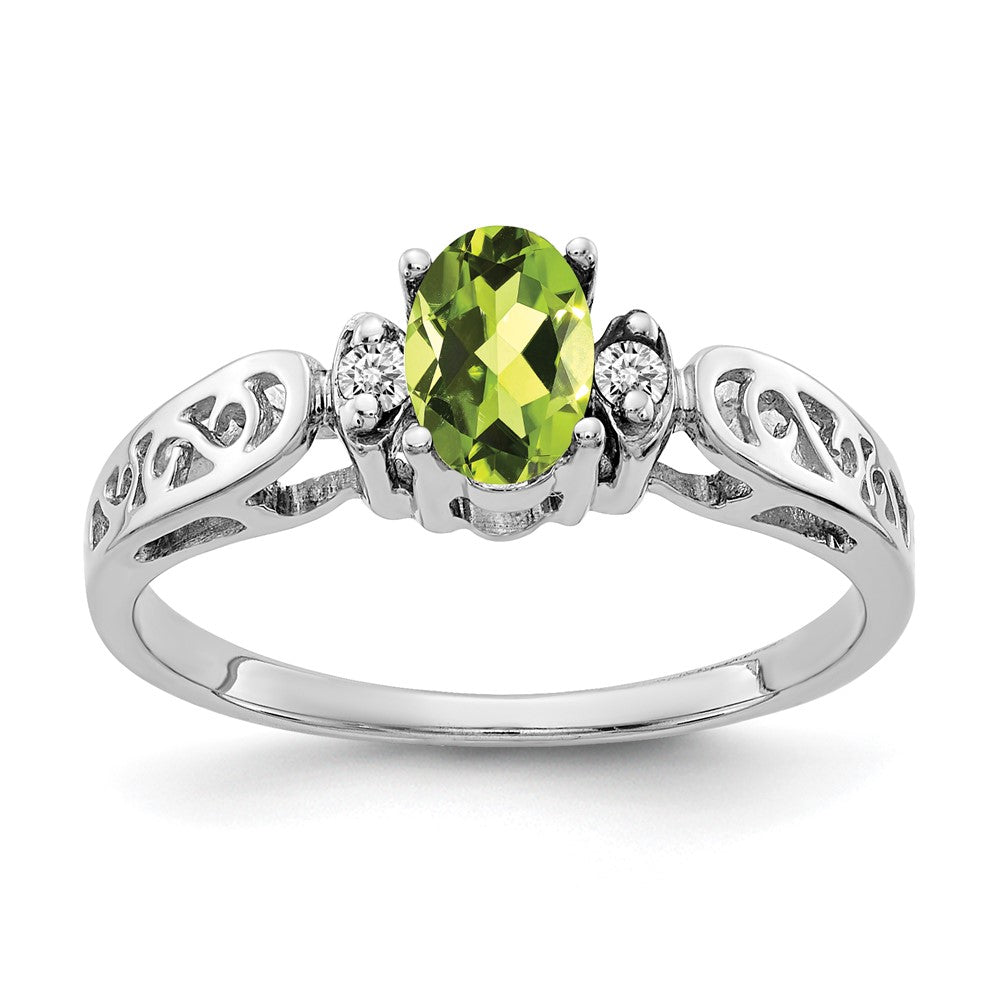 14k White Gold 6x4mm Oval Peridot AAA Real Diamond ring