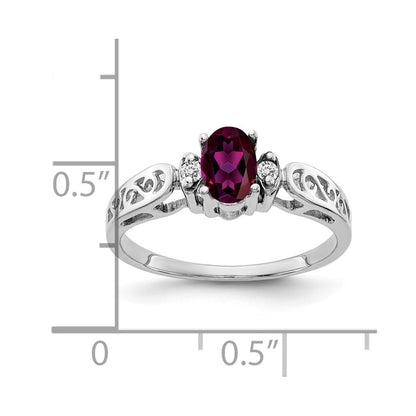 Solid 14k White Gold 6x4mm Oval Rhodolite Simulated Garnet VS CZ Ring