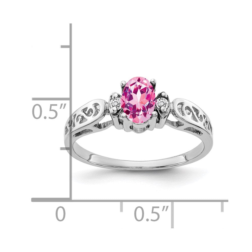 14k White Gold 6x4mm Oval Pink Sapphire AAA Real Diamond ring