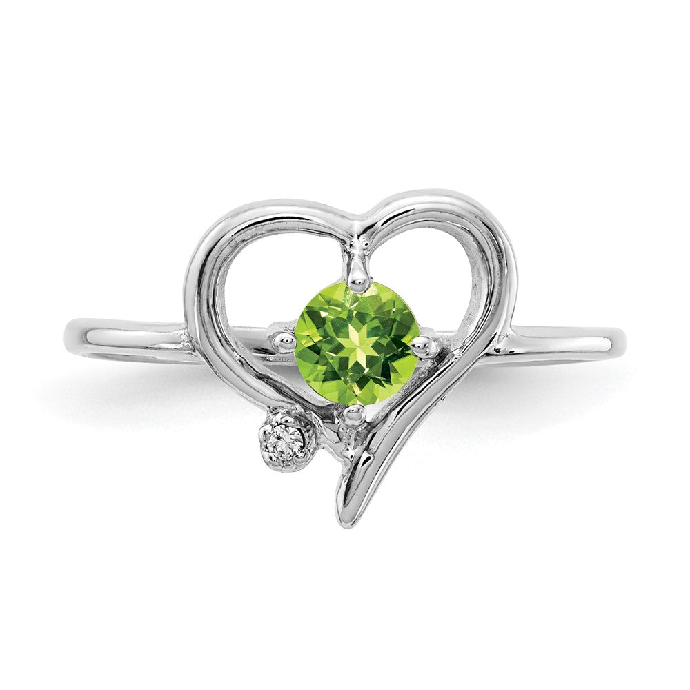14k White Gold 4mm Peridot AAA Real Diamond ring
