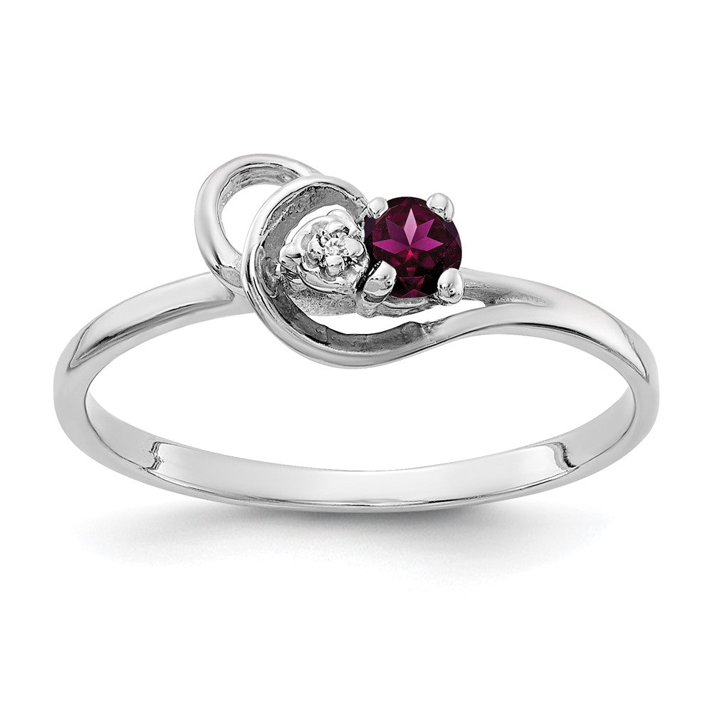 Solid 14k White Gold 3mm Rhodolite Simulated Garnet AAA CZ Ring