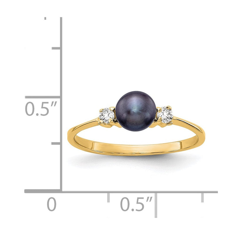 14K Yellow Gold 5mm Black FW Cultured Pearl A Real Diamond ring