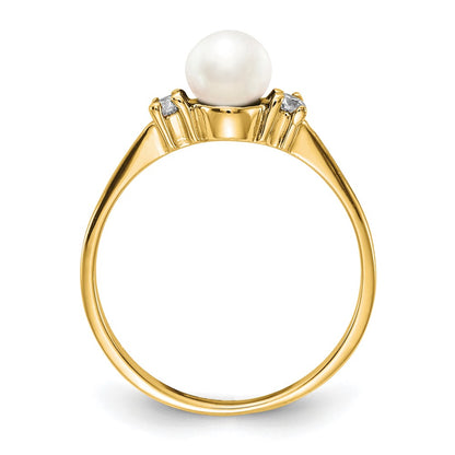 14K Yellow Gold 5mm FW Cultured Pearl A Real Diamond ring