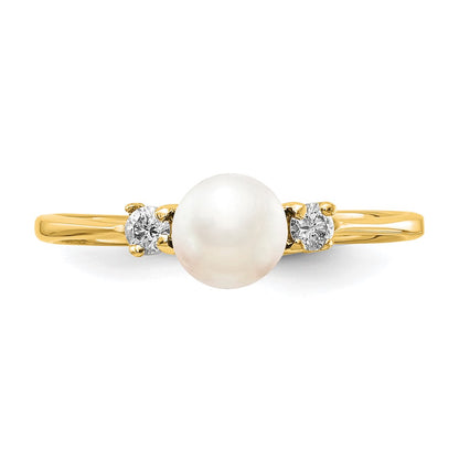 14K Yellow Gold 5mm FW Cultured Pearl A Real Diamond ring