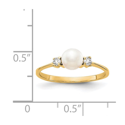 14K Yellow Gold 5mm FW Cultured Pearl A Real Diamond ring