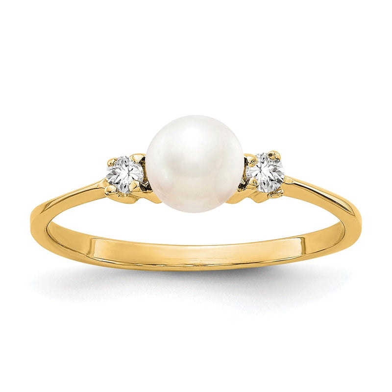 14K Yellow Gold 5mm FW Cultured Pearl A Real Diamond ring
