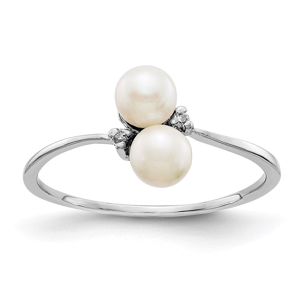 14k White Gold 4mm FW Cultured Pearl A Real Diamond ring