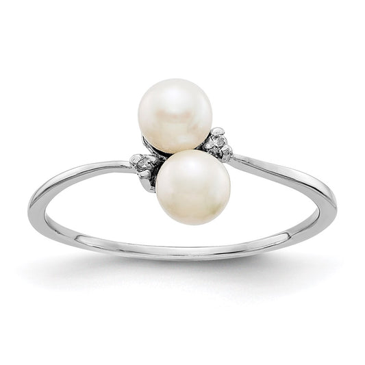 14k White Gold 4mm FW Cultured Pearl A Real Diamond ring