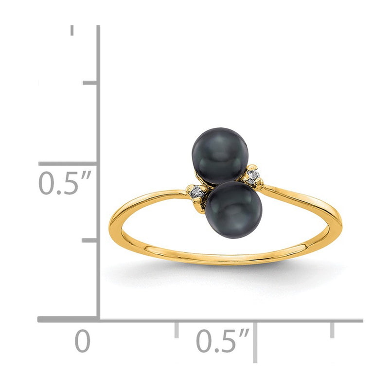 14K Yellow Gold 4mm Black FW Cultured Pearl A Real Diamond ring