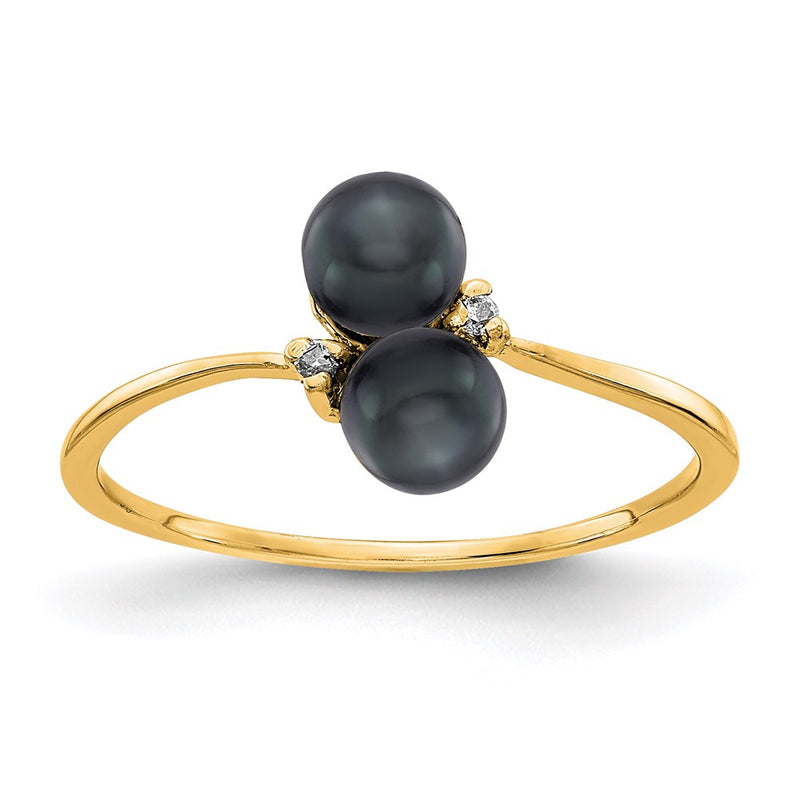 14K Yellow Gold 4mm Black FW Cultured Pearl A Real Diamond ring
