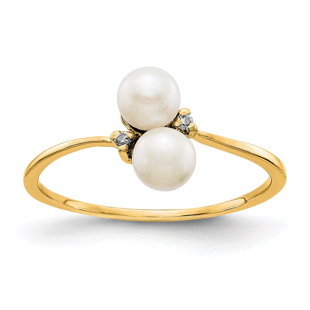 14K Yellow Gold 4mm FW Cultured Pearl A Real Diamond ring