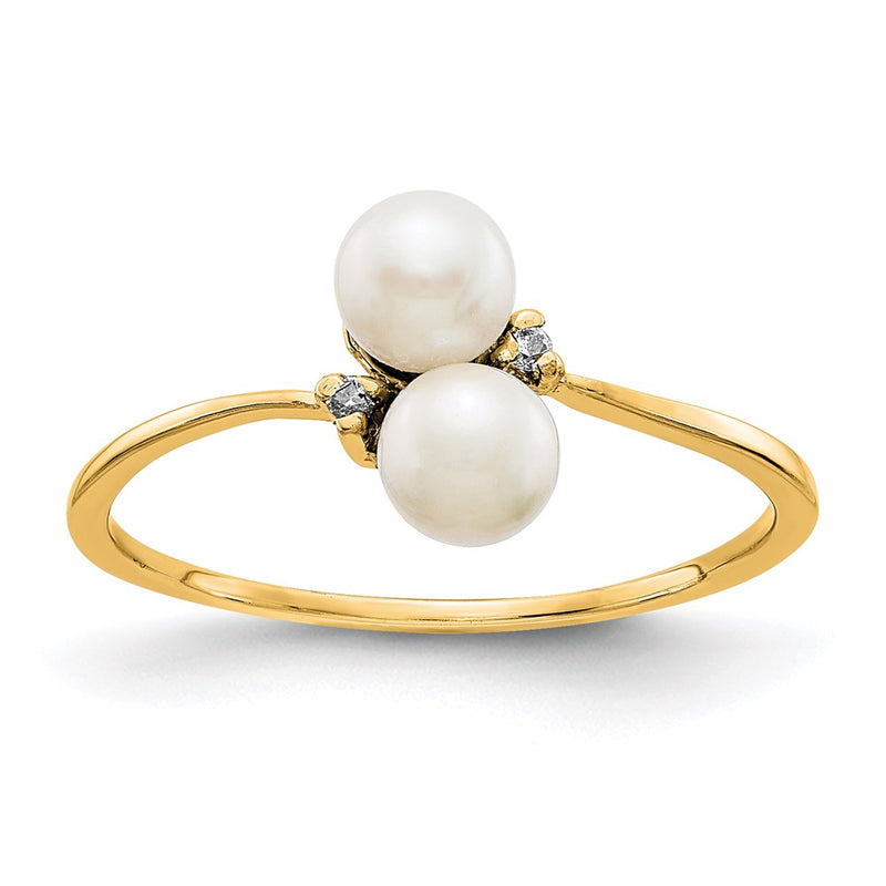 14K Yellow Gold 4mm FW Cultured Pearl A Real Diamond ring