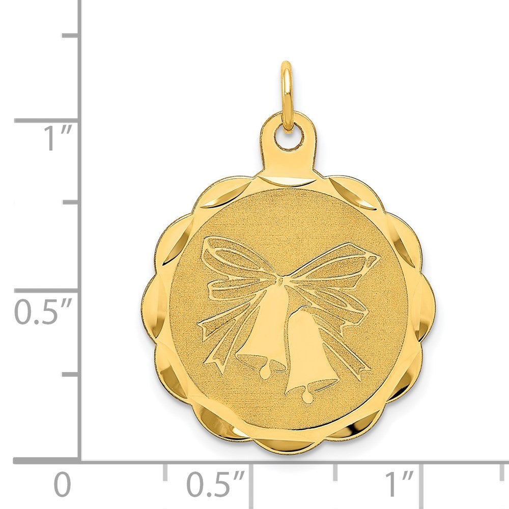 14k Yellow Gold Wedding Bells Engraveable Disc Charm