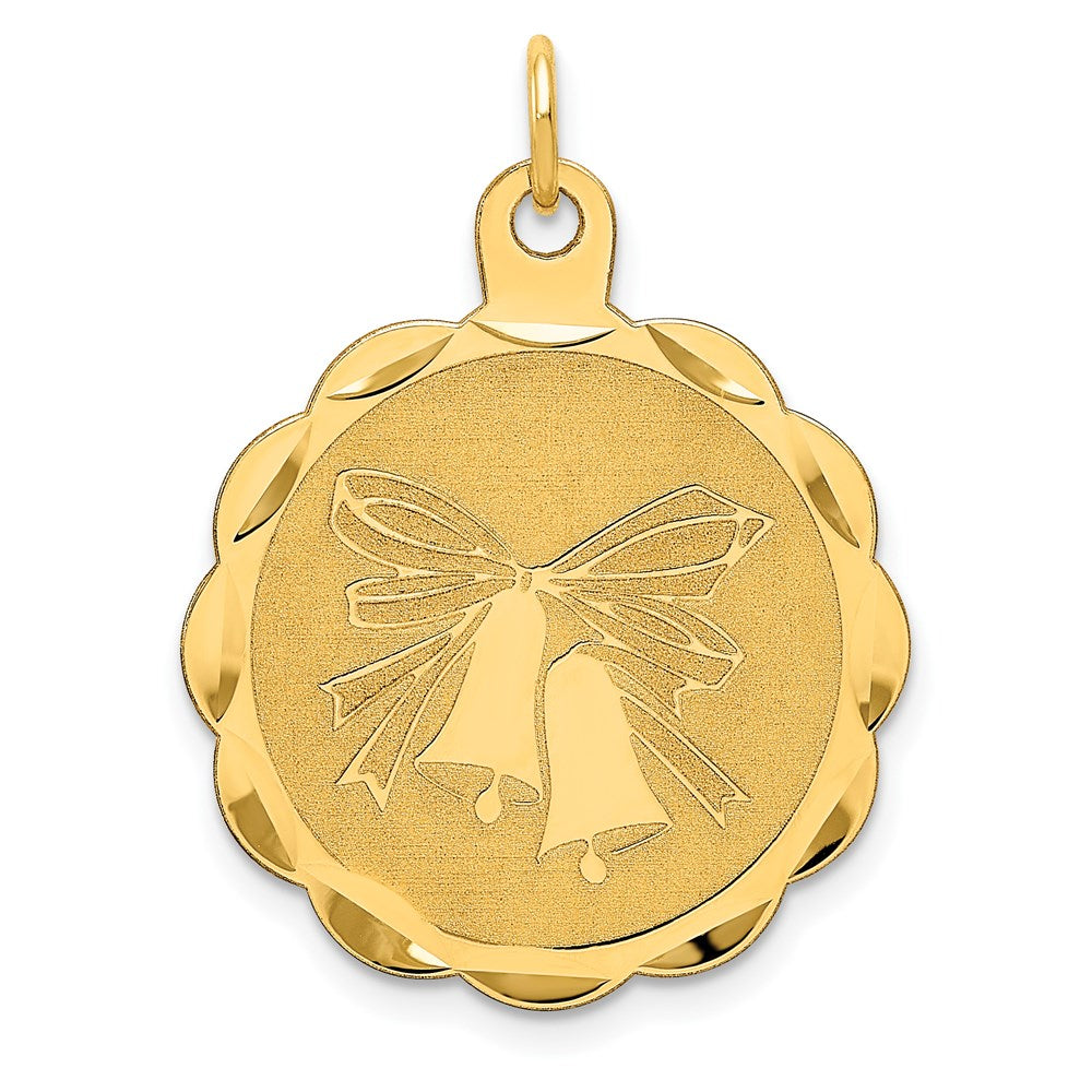 14k Yellow Gold Wedding Bells Engraveable Disc Charm