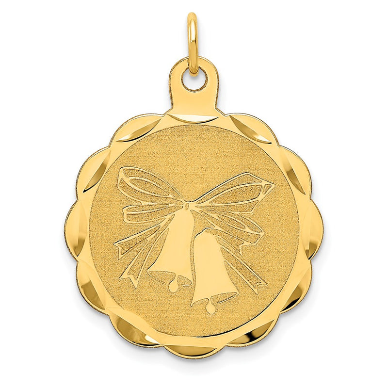 14k Yellow Gold Wedding Bells Engraveable Disc Charm