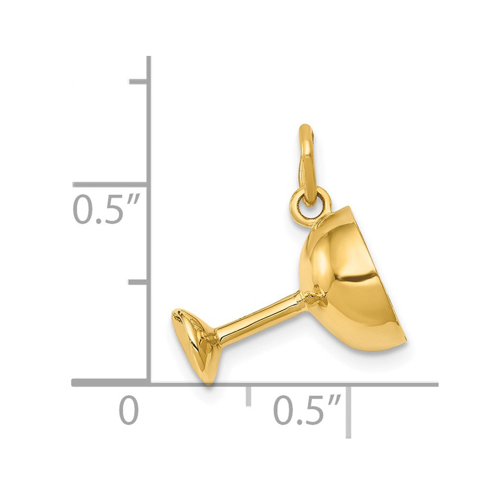 14k Yellow Gold 3D Champagne Glass Charm