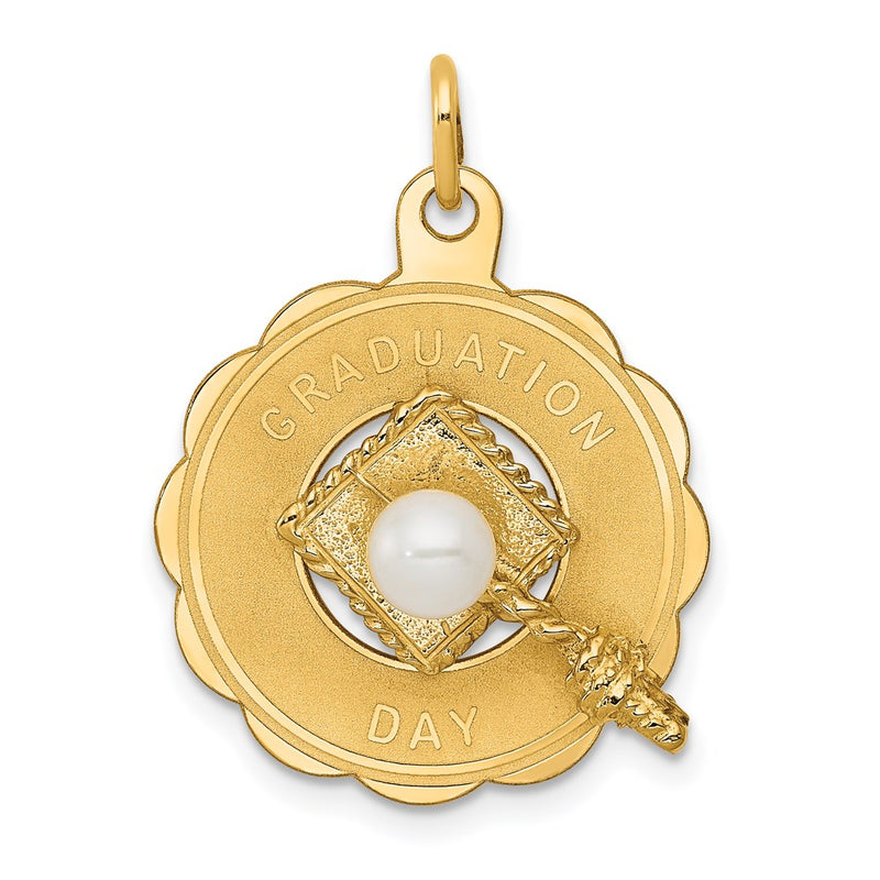 14k Yellow Gold GRADUATION DAY w/Cap and FW Cultured Pearl Charm