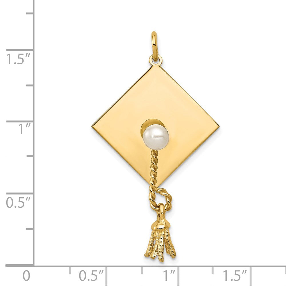 Graduation Cap Pear 14k Yellow Gold Graduation Cap with FW Cultured Pearl Charm