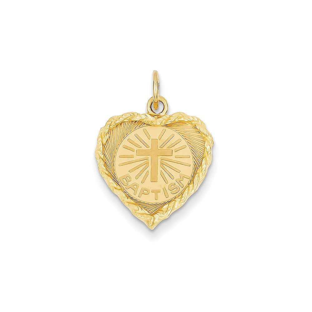 14k Yellow Gold Baptism Heart Charm