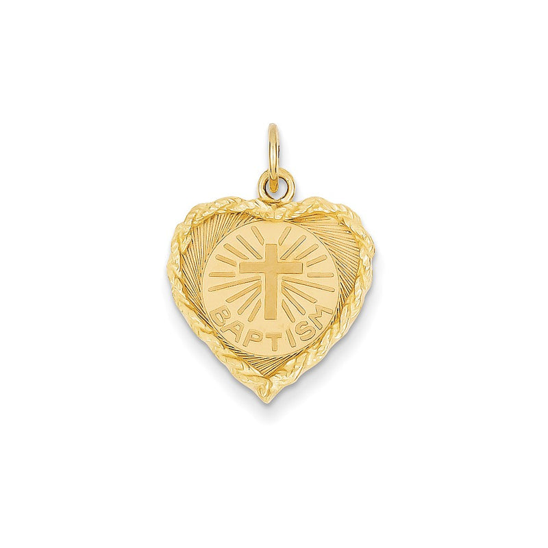 14k Yellow Gold Baptism Heart Charm