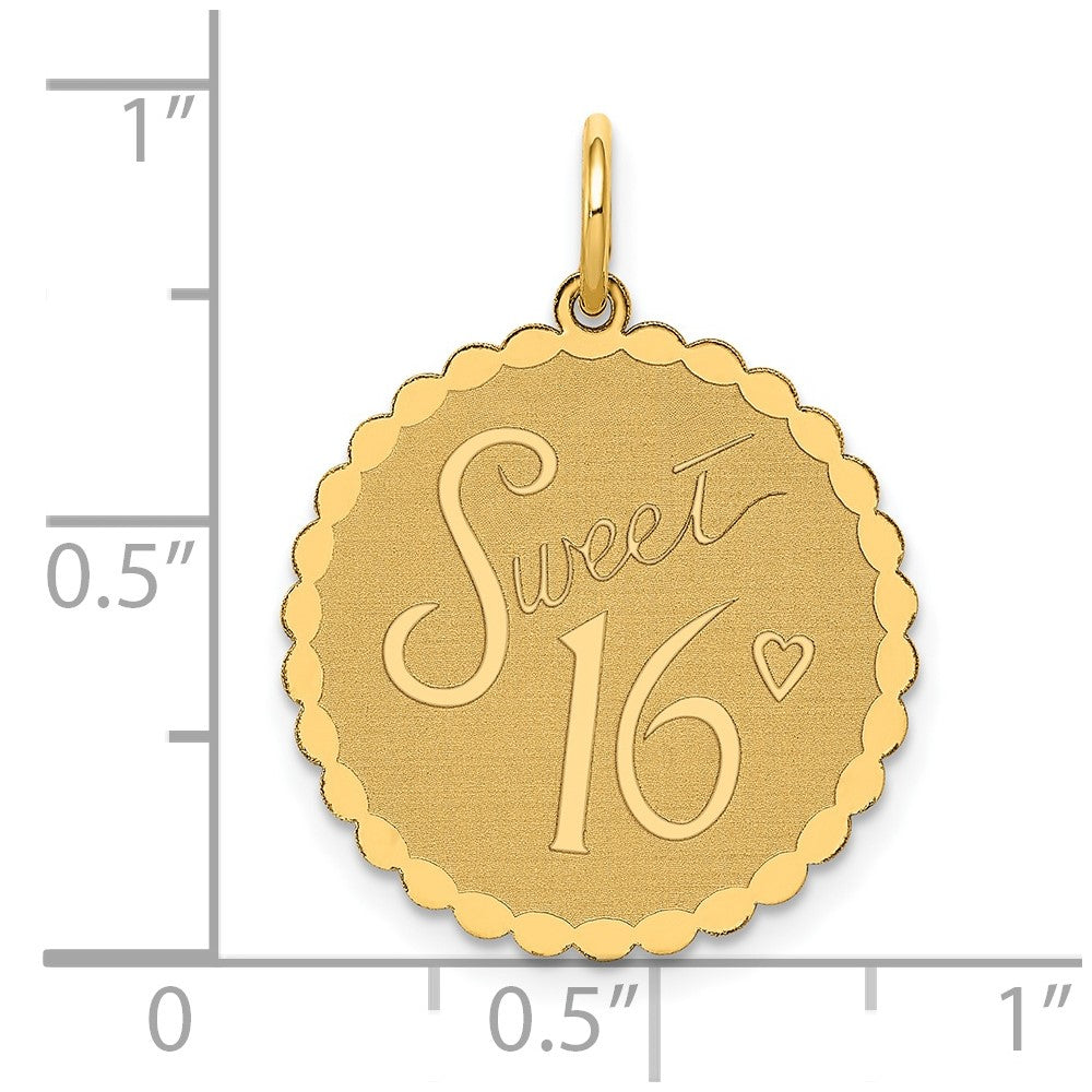 14k Yellow Gold SWEET 16 Disc Charm