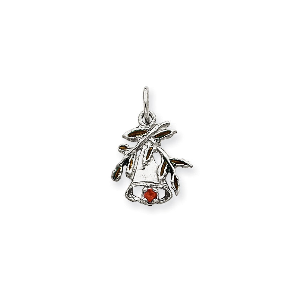 14k White Gold Chistmas Bell & Holly Charm