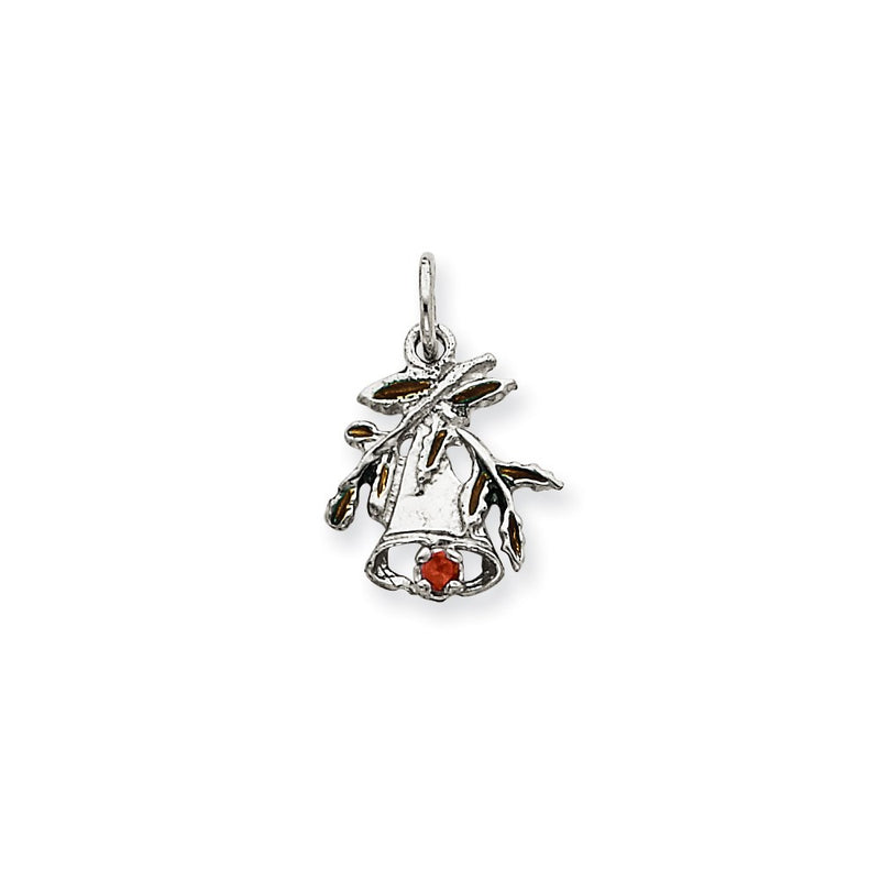 14k White Gold Chistmas Bell & Holly Charm