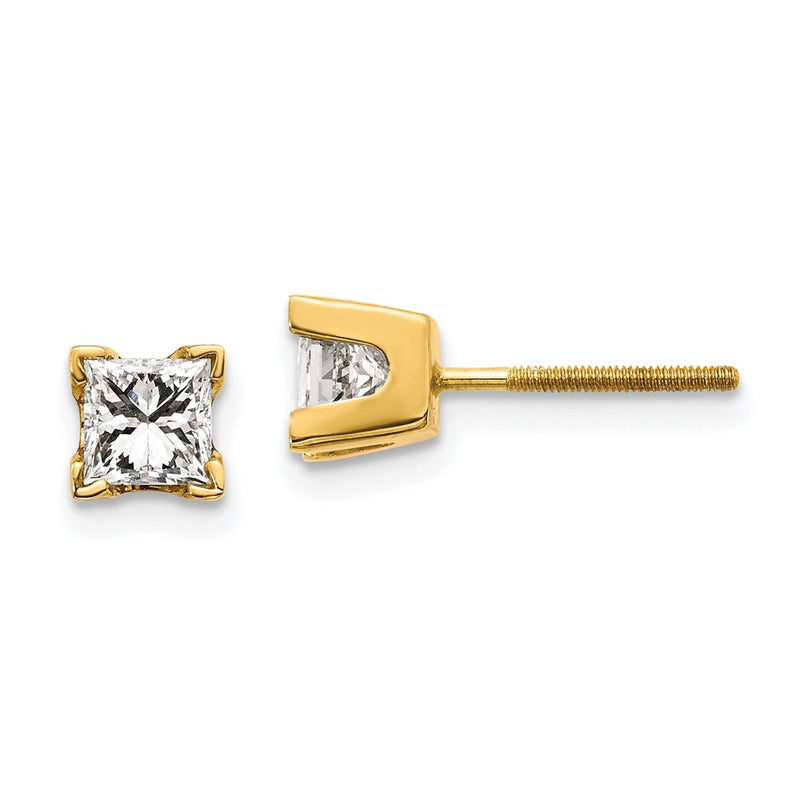 14k AA Quality Complete Princess cut Diamond Stud Ear