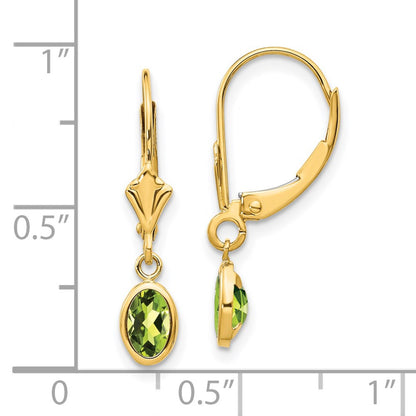 14k 6x4 Oval Bezel August/Peridot Leverback Earrings