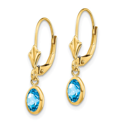 14k 6x4 Oval Bezel December/Blue Topaz Leverback Earrings
