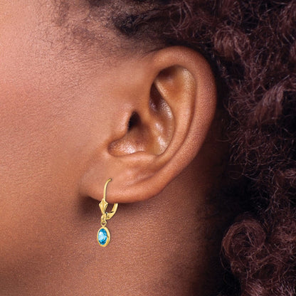 14k 6x4 Oval Bezel December/Blue Topaz Leverback Earrings