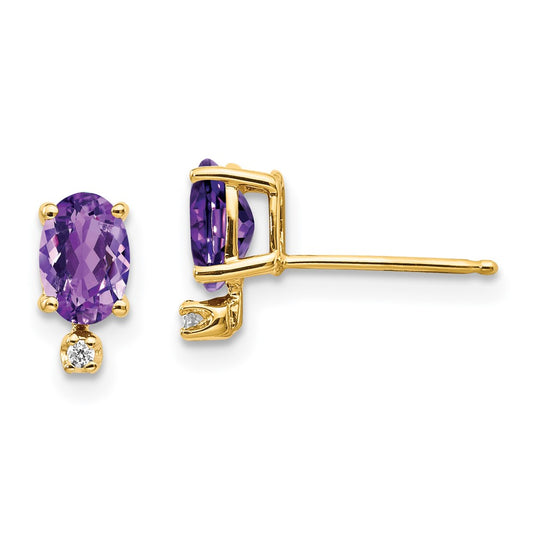 14k Diamond and Amethyst Birthstone Earrings