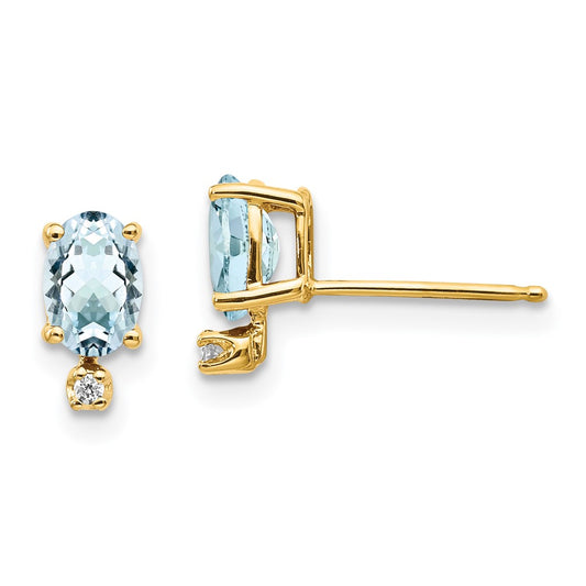 14k Diamond and Aquamarine Birthstone Earrings