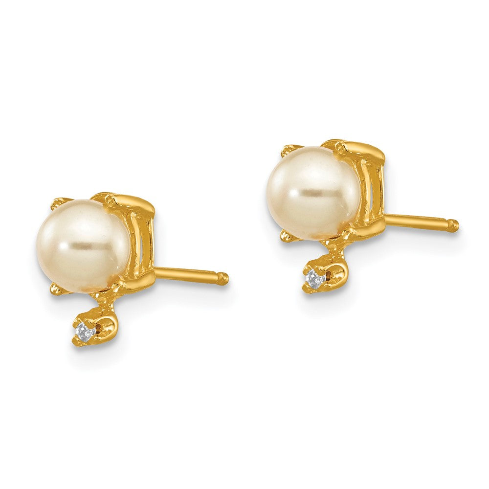 14k Diamond and FW Cultured Pearl Birthstone Earrings
