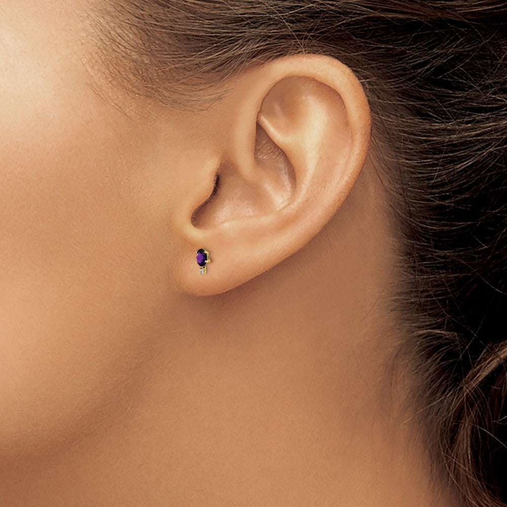 14k Diamond and Amethyst Birthstone Earrings