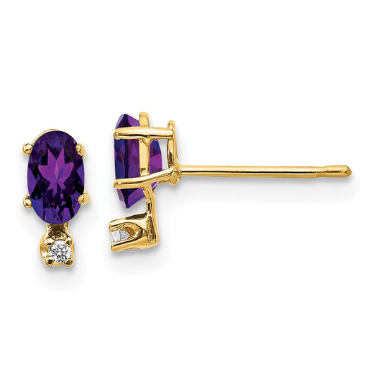 14k Diamond and Amethyst Birthstone Earrings