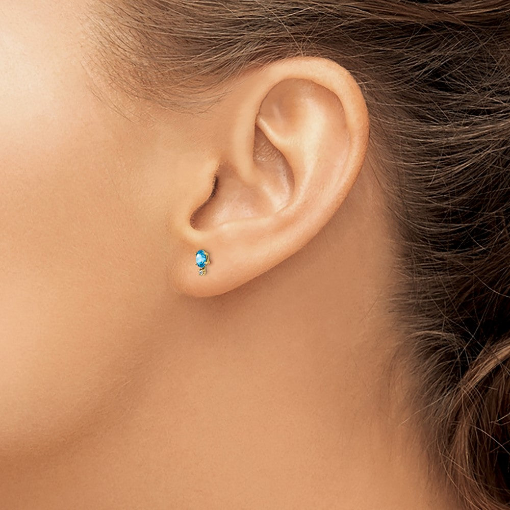 14k Diamond and Blue Topaz Birthstone Earrings