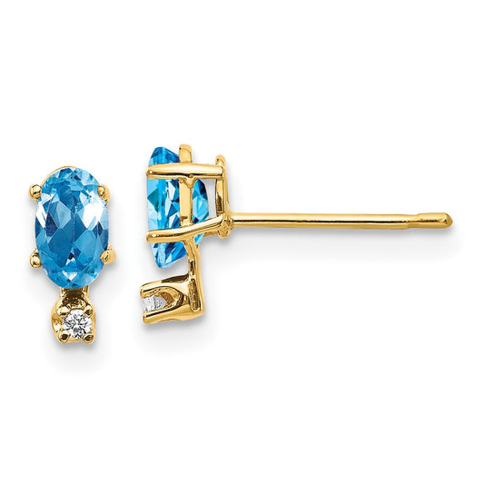 14k Diamond and Blue Topaz Birthstone Earrings