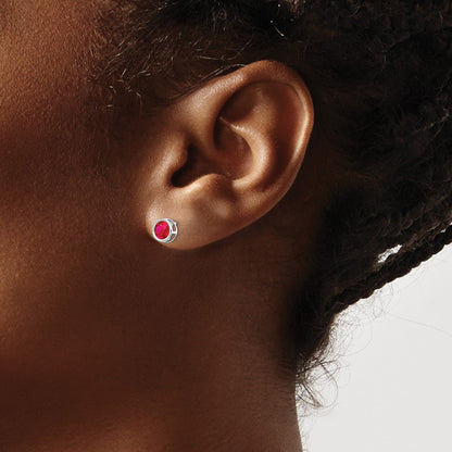 14k White Gold 5mm Bezel Ruby Stud Earrings