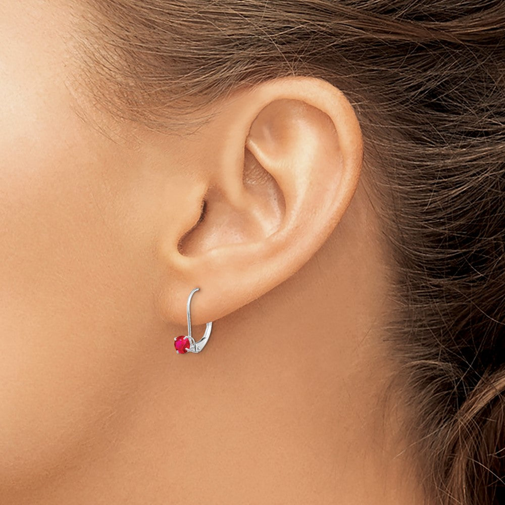 14k White Gold 4mm Round July/Ruby Leverback Earrings